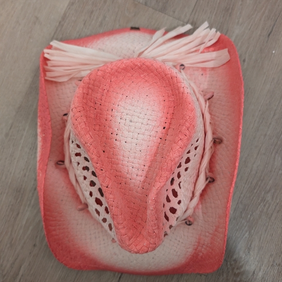 Vintage Coastal Headwear Pink Tea Stain Straw COWBOY HAT WESTERN cowgirl - Picture 6 of 10